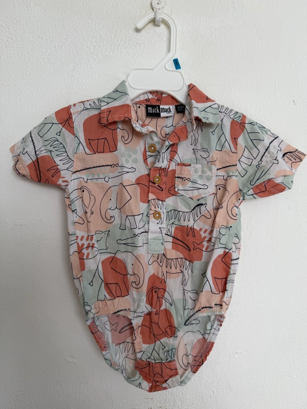 Mick Mack Coral & Mint Animal Print Button-Front Baby Shirt Bodysuit Safari